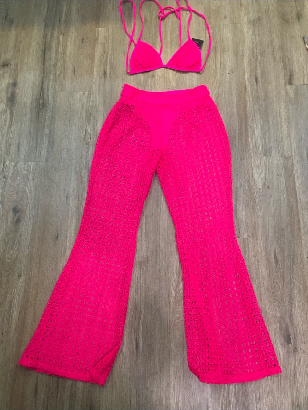SHEIN Hot Pink Crochet Wide Leg Pants